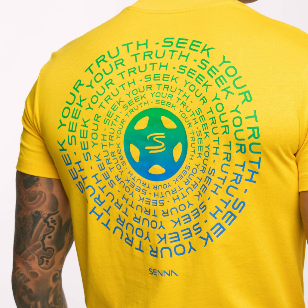 Ayrton Senna F1 Seek Your Truth Circle T-Shirt - White/Yellow T-shirts Ayrton Senna 
