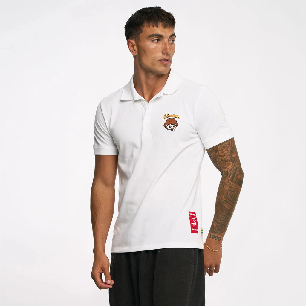 Ayrton Senna F1 Senninha Polo Shirt - White Polos Ayrton Senna 