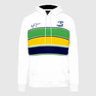 Ayrton Senna F1 Stripe Pullover Hoodie - White/Yellow Hoodies Ayrton Senna XS White 