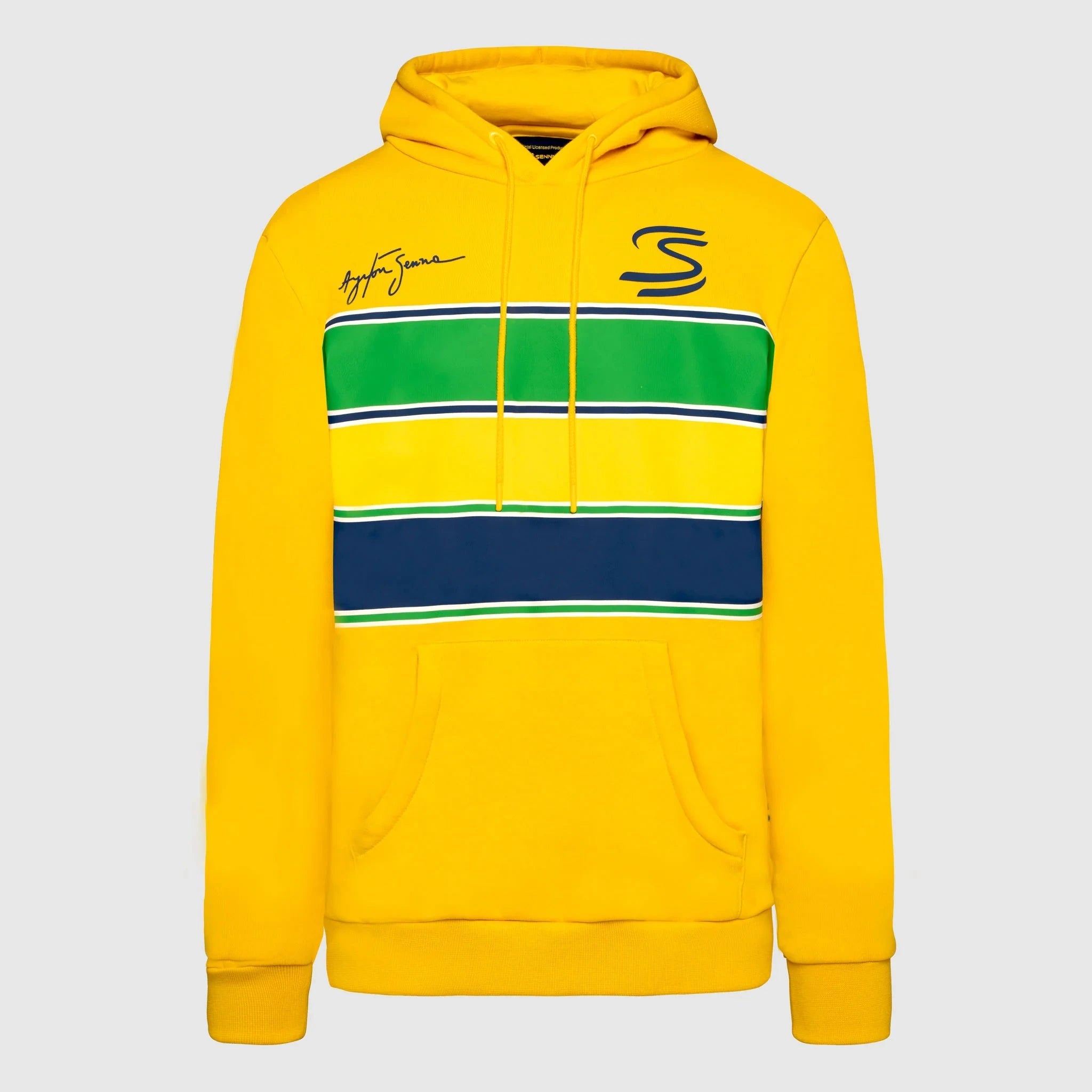 Ayrton Senna F1 Stripe Pullover Hoodie - White/Yellow Hoodies Ayrton Senna XS Yellow 