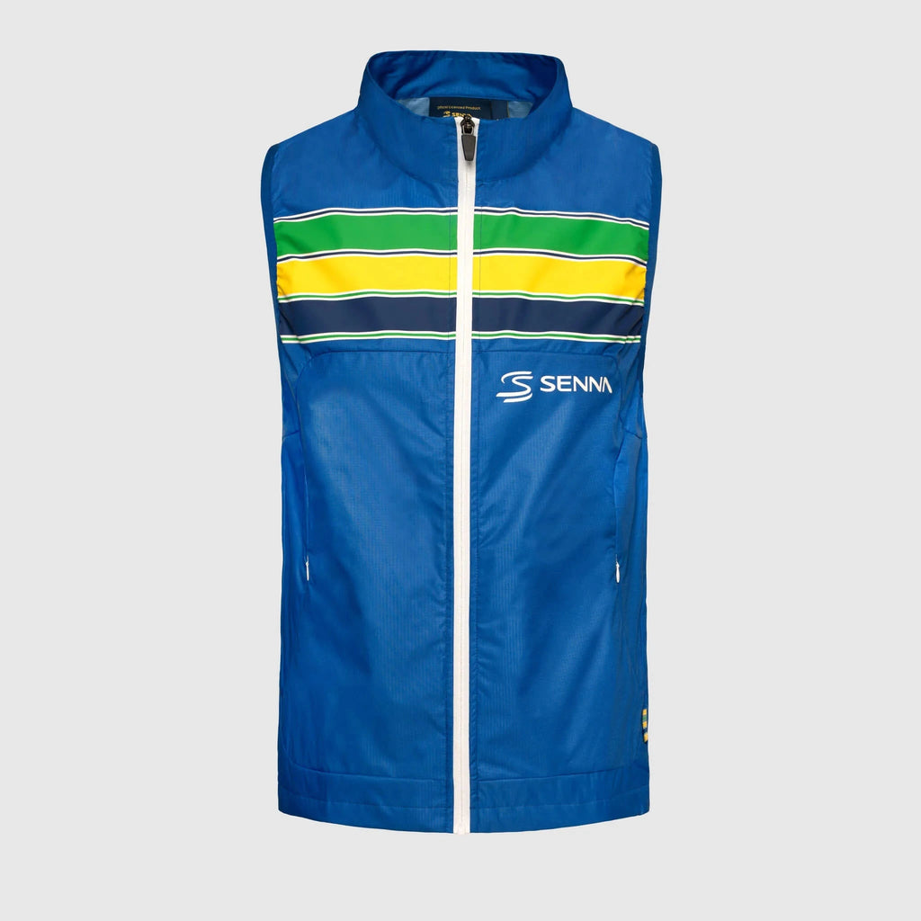Ayrton Senna F1 Stripe Windbreaker Vest - White/Blue Vest Ayrton Senna XS Blue 