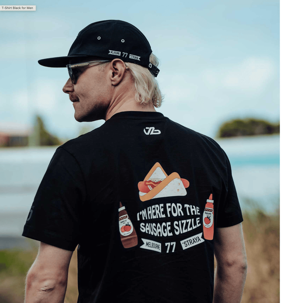 Stake F1 Kick Sauber Men's Special Edition Valtteri Bottas "Sausage Sizzle T-Shirt- Black T-shirts Stake F1 Kick Sauber 