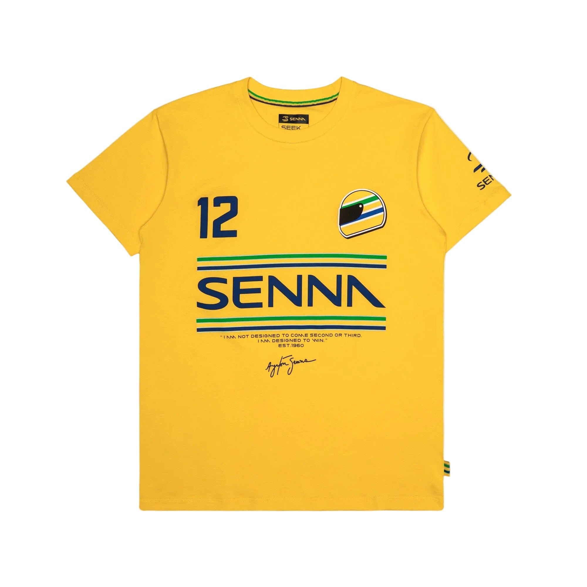Ayrton Senna F1 Men's #12 Stripe T-Shirt - Navy/White/Yellow T-shirts Ayrton Senna XS Yellow 