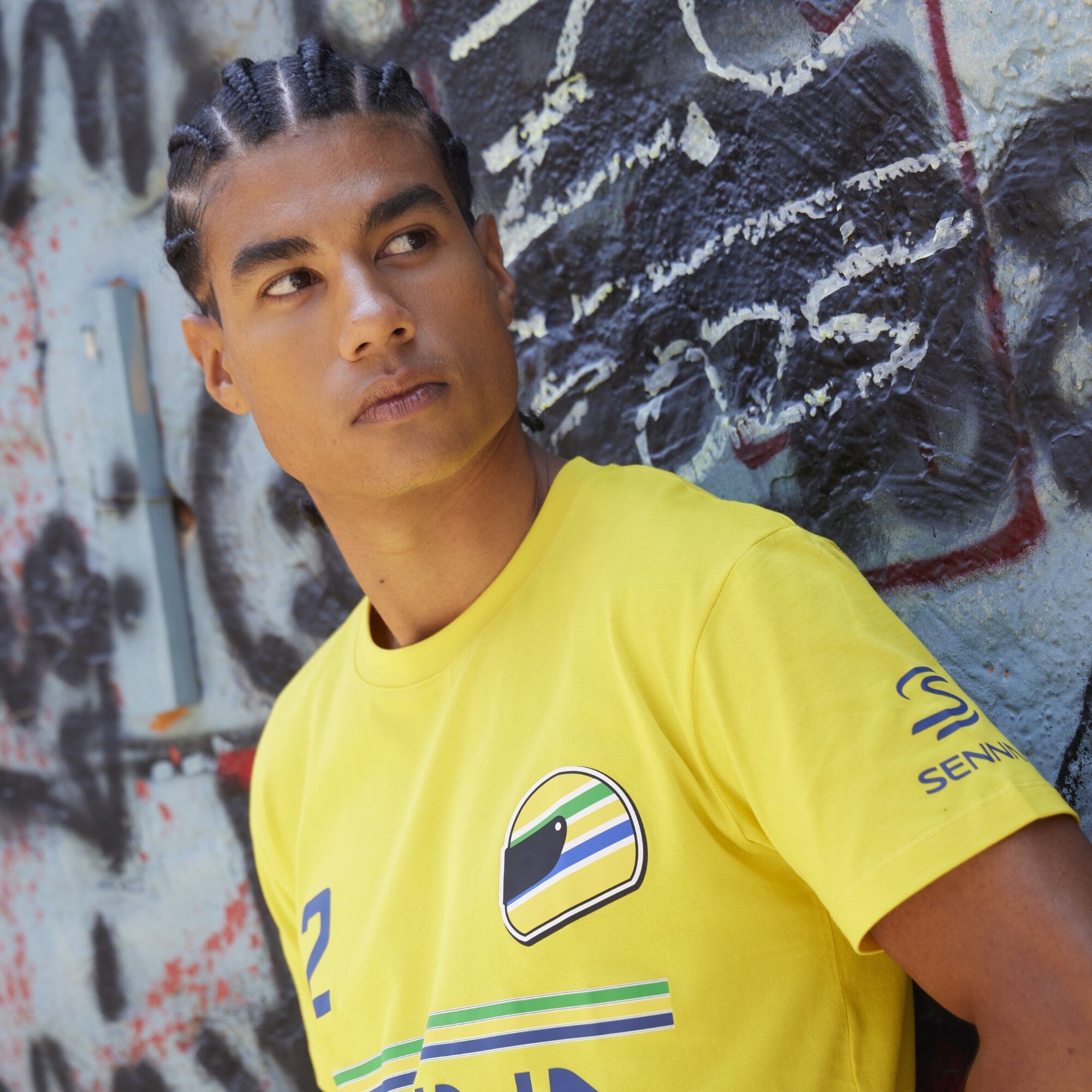 Ayrton Senna F1 Men's #12 Stripe T-Shirt - Navy/White/Yellow T-shirts Ayrton Senna 