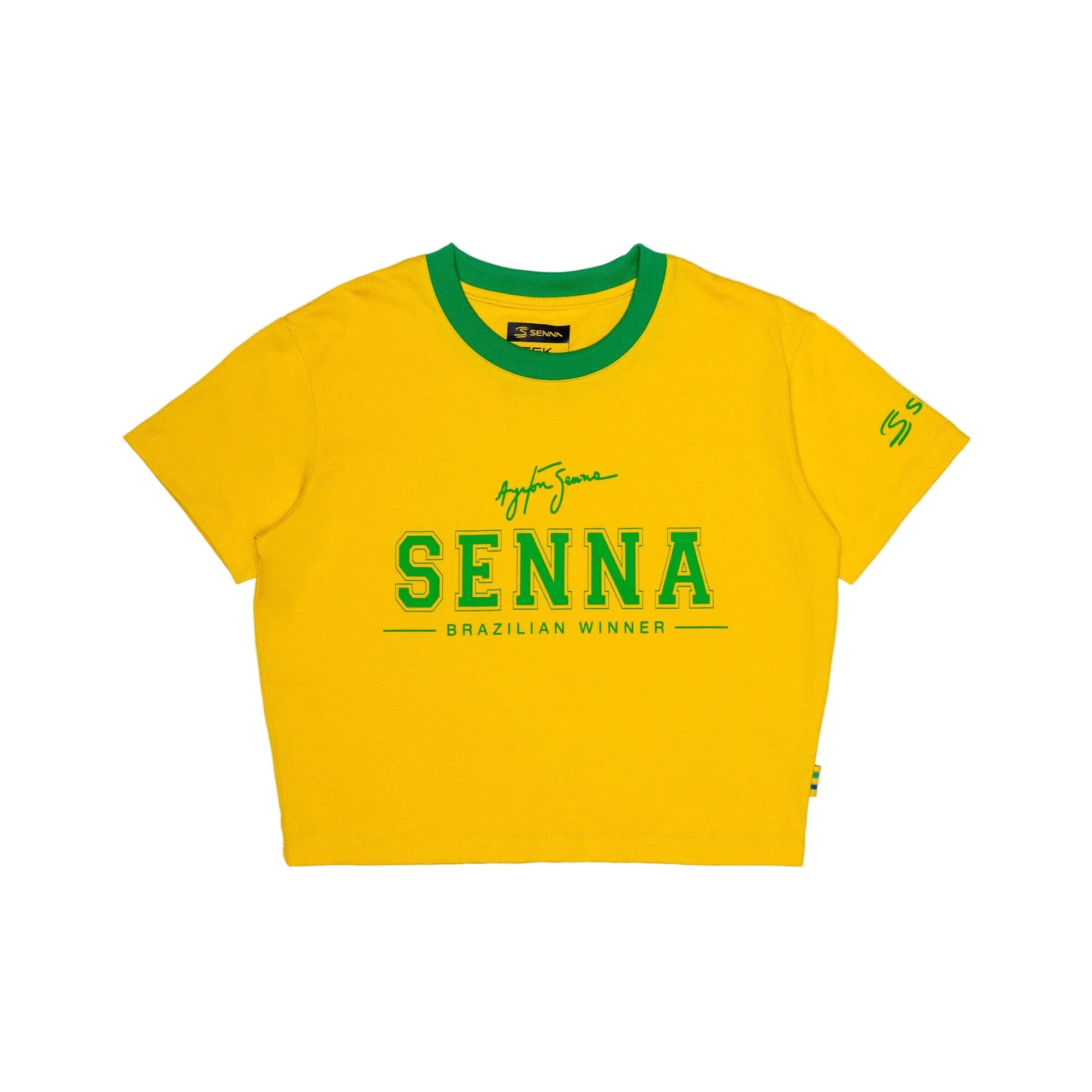 Ayrton Senna F1 Women's Brazil Crop T-Shirt - Yellow T-shirts Ayrton Senna 
