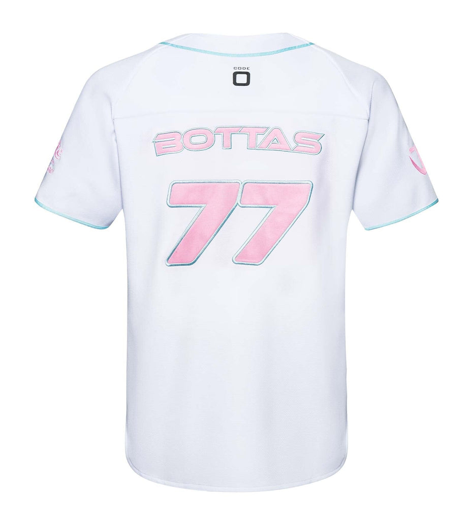 Stake F1 Kick Sauber Men's Special Edition Miami GP Flamingo White Baseball Jersey - Bottas/Zhou T-shirts Stake F1 Kick Sauber S Valtteri Bottas 