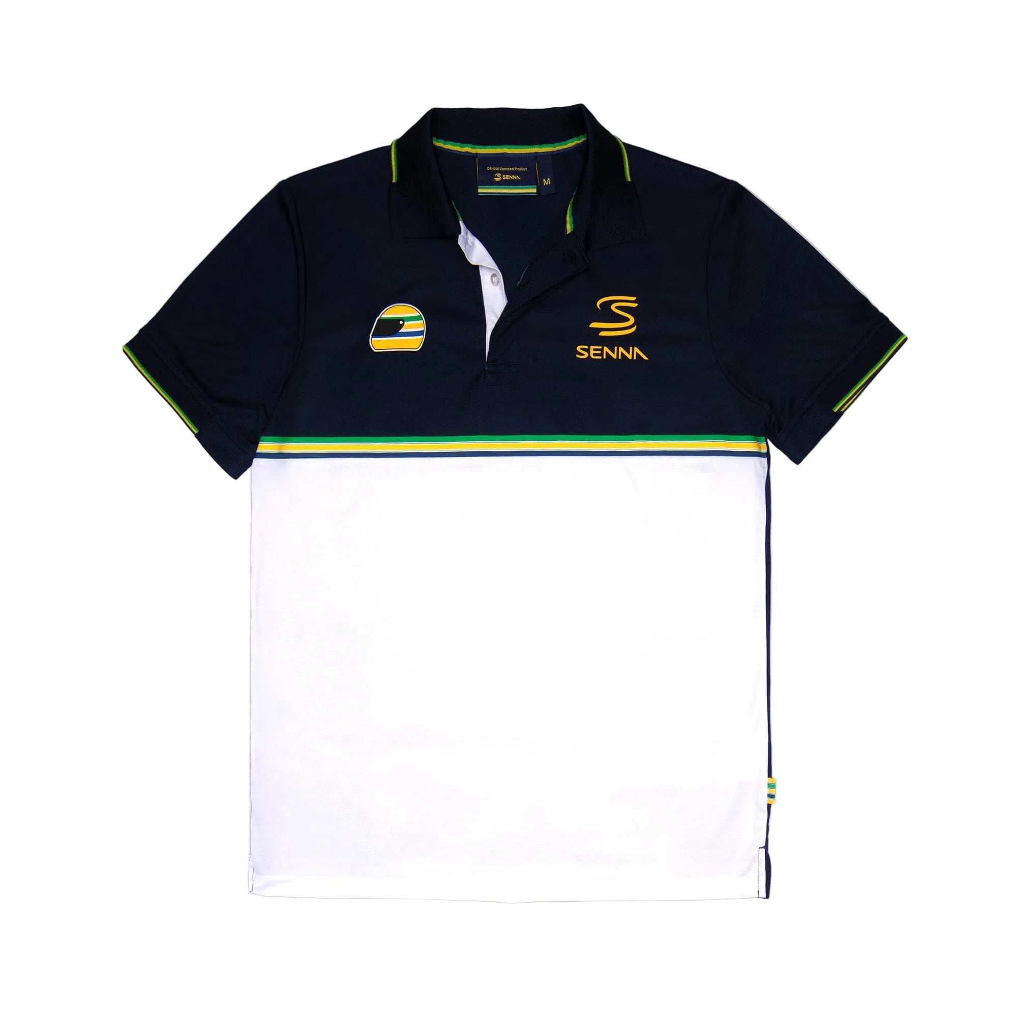 Ayrton Senna F1 Striped Polyester Panel Polo Shirt - Navy Polos Ayrton Senna 