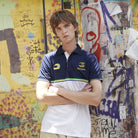 Ayrton Senna F1 Striped Polyester Panel Polo Shirt - Navy Polos Ayrton Senna 