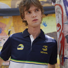 Ayrton Senna F1 Striped Polyester Panel Polo Shirt - Navy Polos Ayrton Senna 