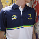 Ayrton Senna F1 Striped Polyester Panel Polo Shirt - Navy Polos Ayrton Senna 