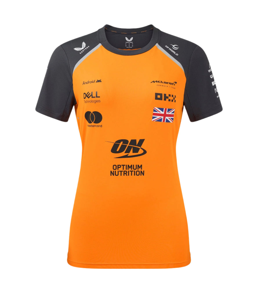 McLaren F1 Women's 2025 Lando Norris Team Drivers T-Shirt- Papaya/Phantom T-shirt McLaren-Castore XXS Orange 