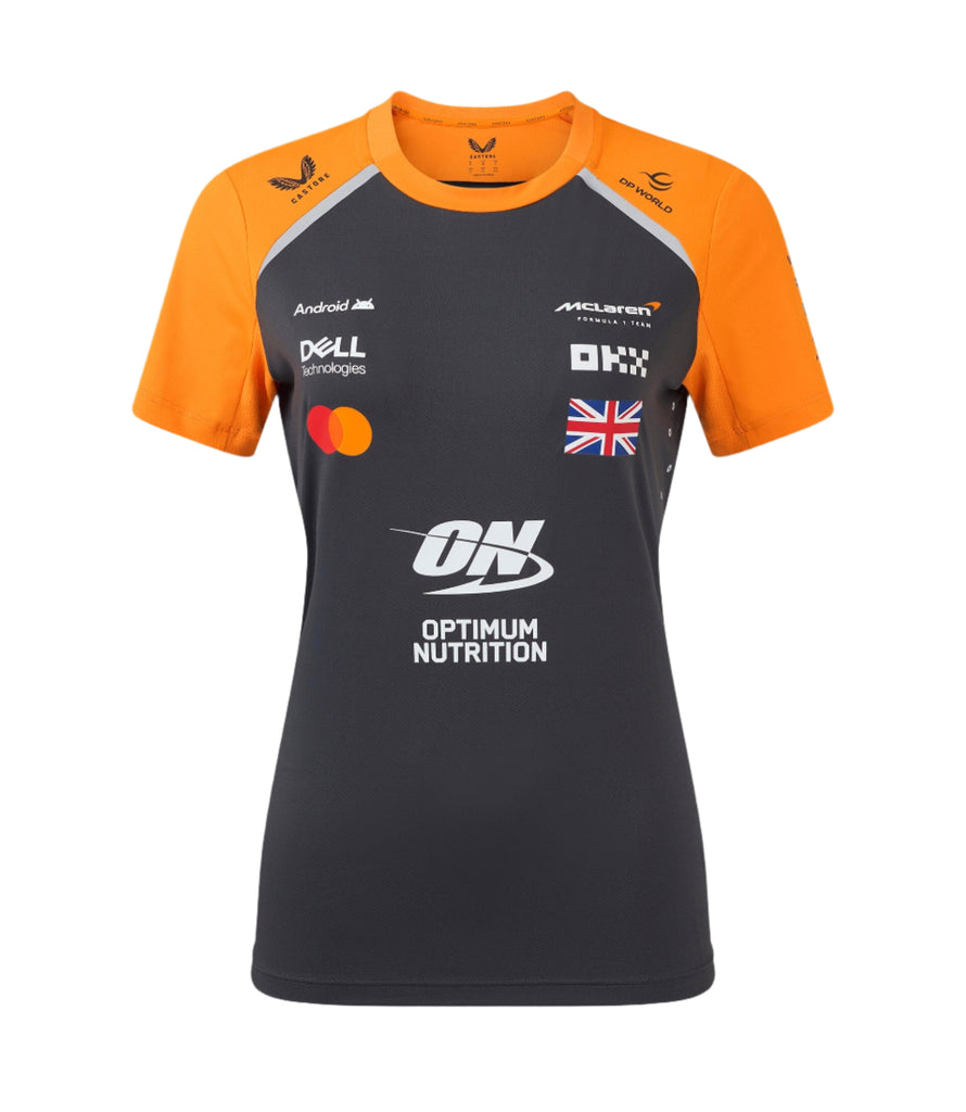 McLaren F1 Women's 2025 Lando Norris Team Drivers T-Shirt- Papaya/Phantom T-shirt McLaren-Castore XXS Dark Gray 