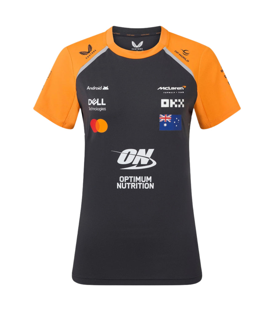 McLaren F1 Women's 2025 Oscar Piastri Team Drivers T-Shirt- Papaya/Phantom T-shirt McLaren-Castore XXS Dark Gray 
