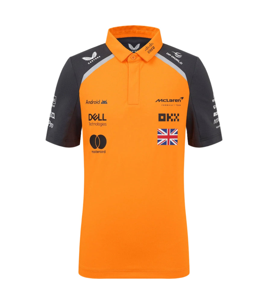 McLaren F1 Kids 2025 Lando Norris Drivers Polo Shirt- Youth Papaya Polos McLaren-Castore 