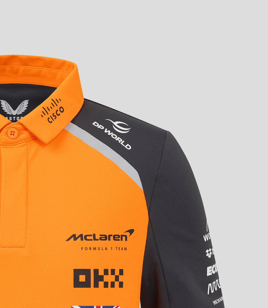 McLaren F1 Kids 2025 Lando Norris Drivers Polo Shirt- Youth Papaya Polos McLaren-Castore 