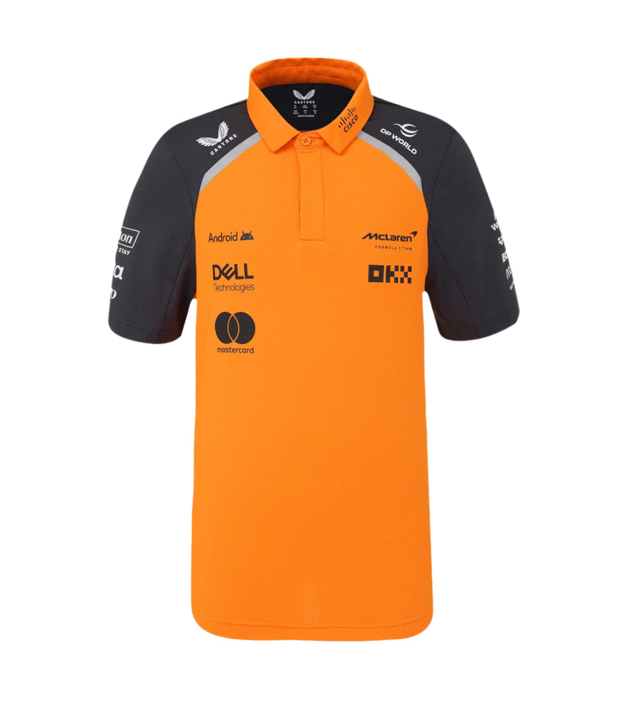 McLaren F1 Kid's 2025 Team Polo Shirt- Youth Papaya Polos McLaren-Castore 