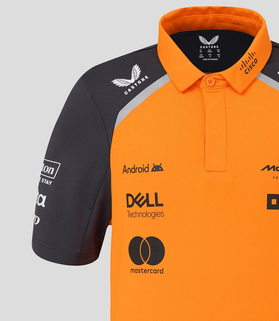 McLaren F1 Kid's 2025 Team Polo Shirt- Youth Papaya Polos McLaren-Castore 