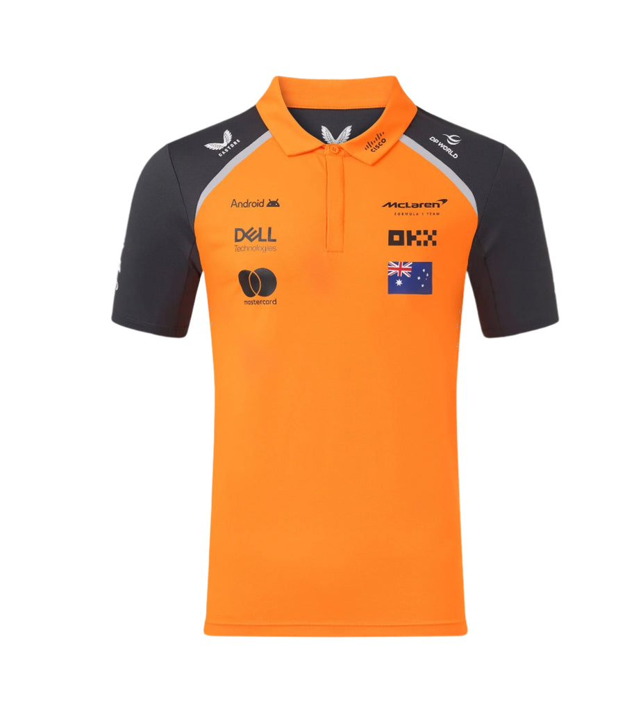 McLaren F1 Men's 2025 Oscar Piastri Team Polo Shirt - Papaya Polos McLaren-Castore 