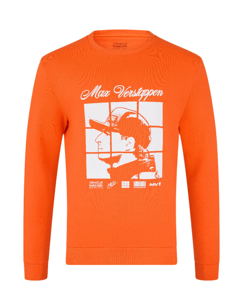 Red Bull Racing F1 Max Verstappen Puzzle Crew Sweatshirt - Exotic Orange Hoodies Red Bull Racing 