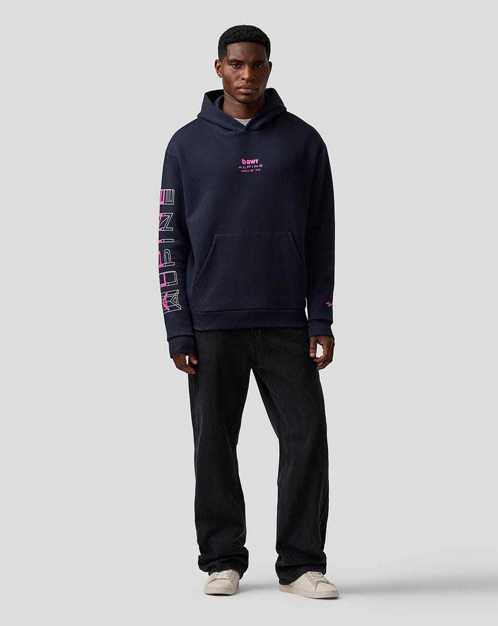 Alpine Racing F1 Sleeve Graphic Relaxed Fit Pullover Hoodie - Navy