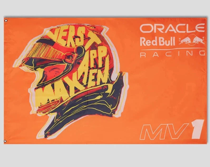 Red Bull Racing F1 Max Verstappen Helmet Flag - Orange Flag Red Bull Racing 