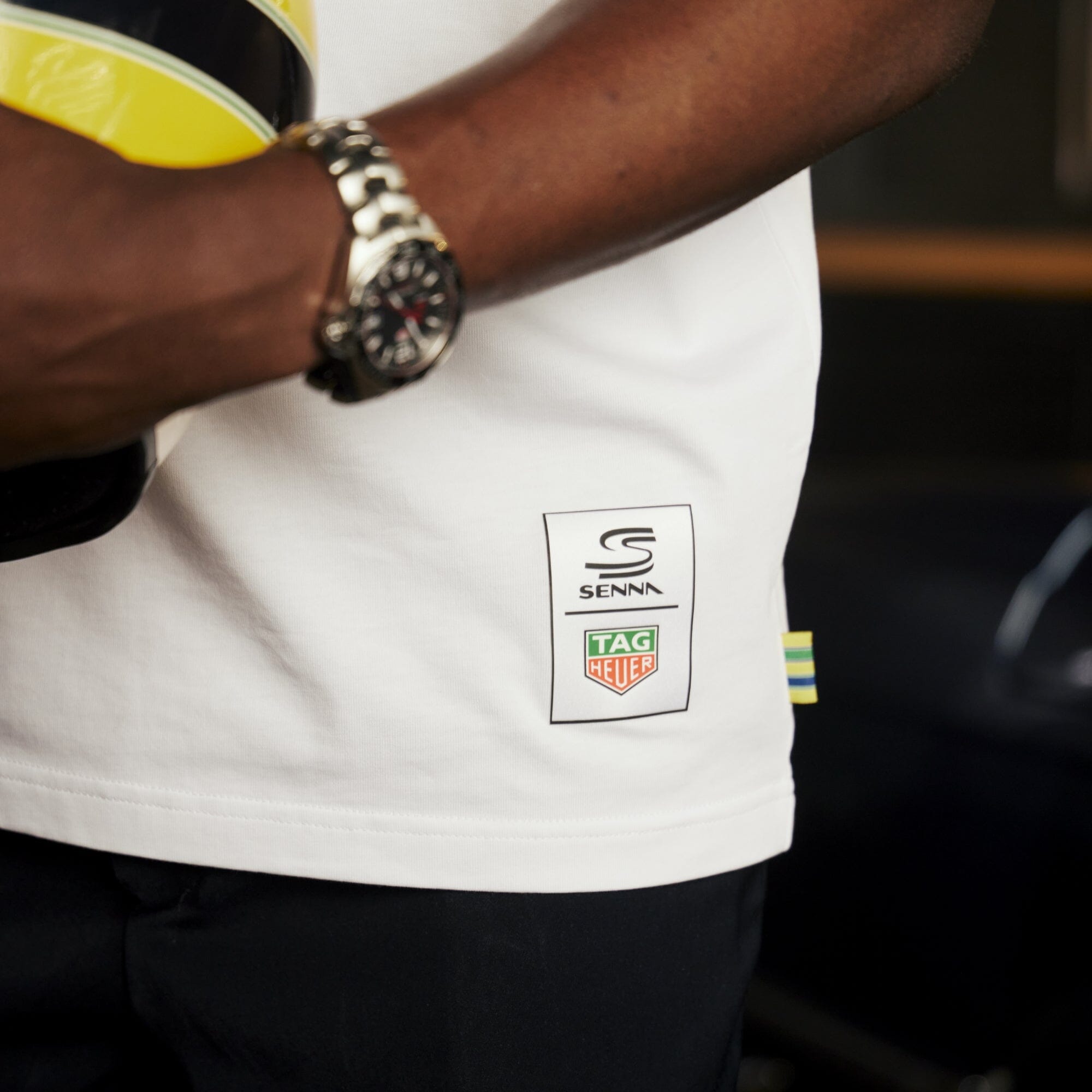 Ayrton Senna F1 x Tag Heuer Badge T-Shirt - White/Black T-shirts Ayrton Senna 