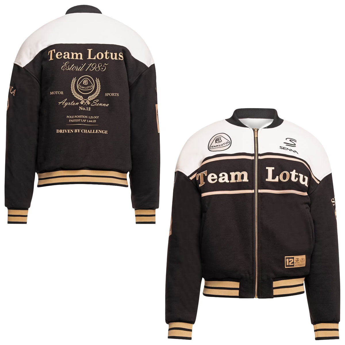 Ayrton Senna F1 x Team Lotus Oversized Varsity Jacket - Black Jackets Ayrton Senna 