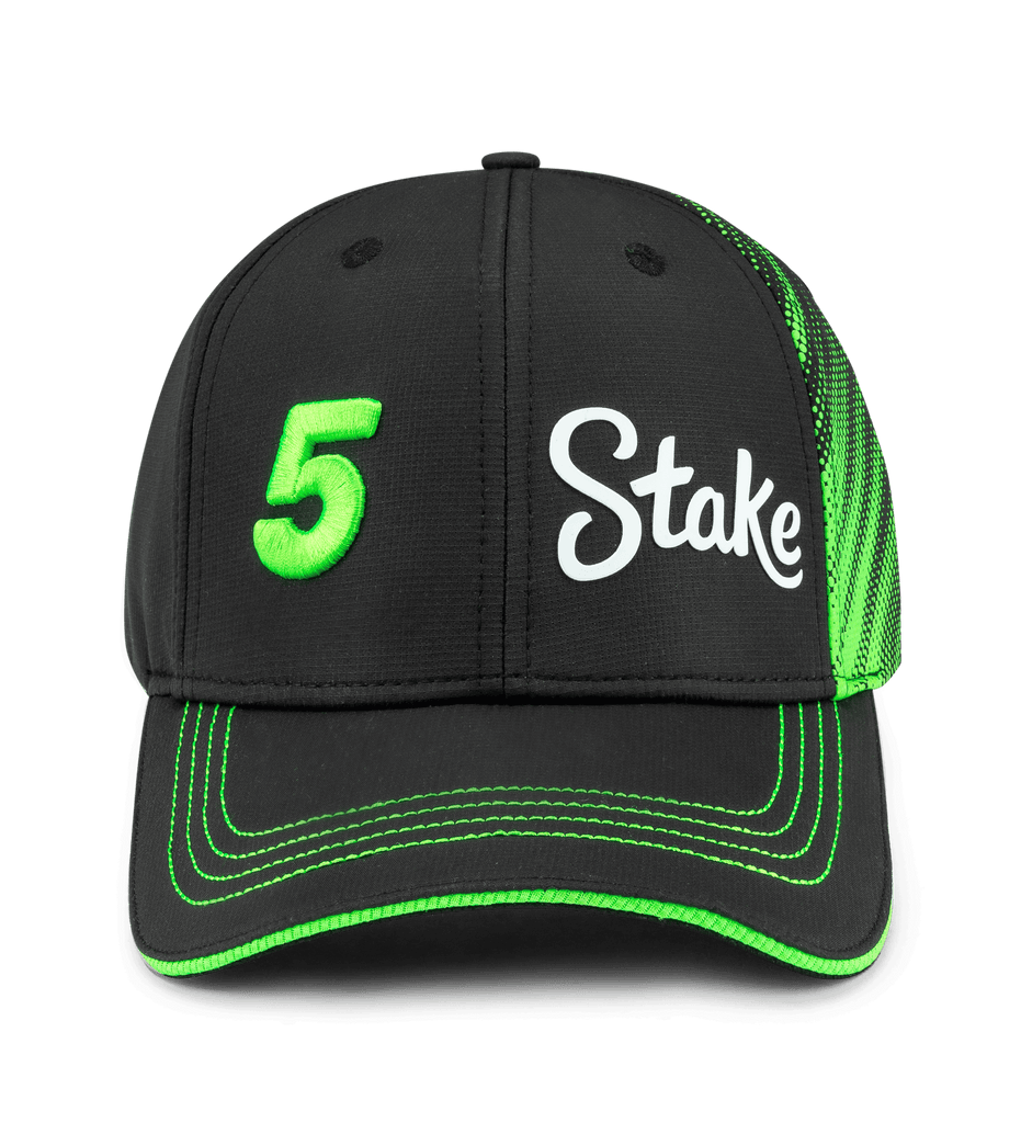 Stake F1 Kick Sauber 2025 Team Gabriel Bortoleto Baseball Hat - Black Hats Stake F1 Kick Sauber 