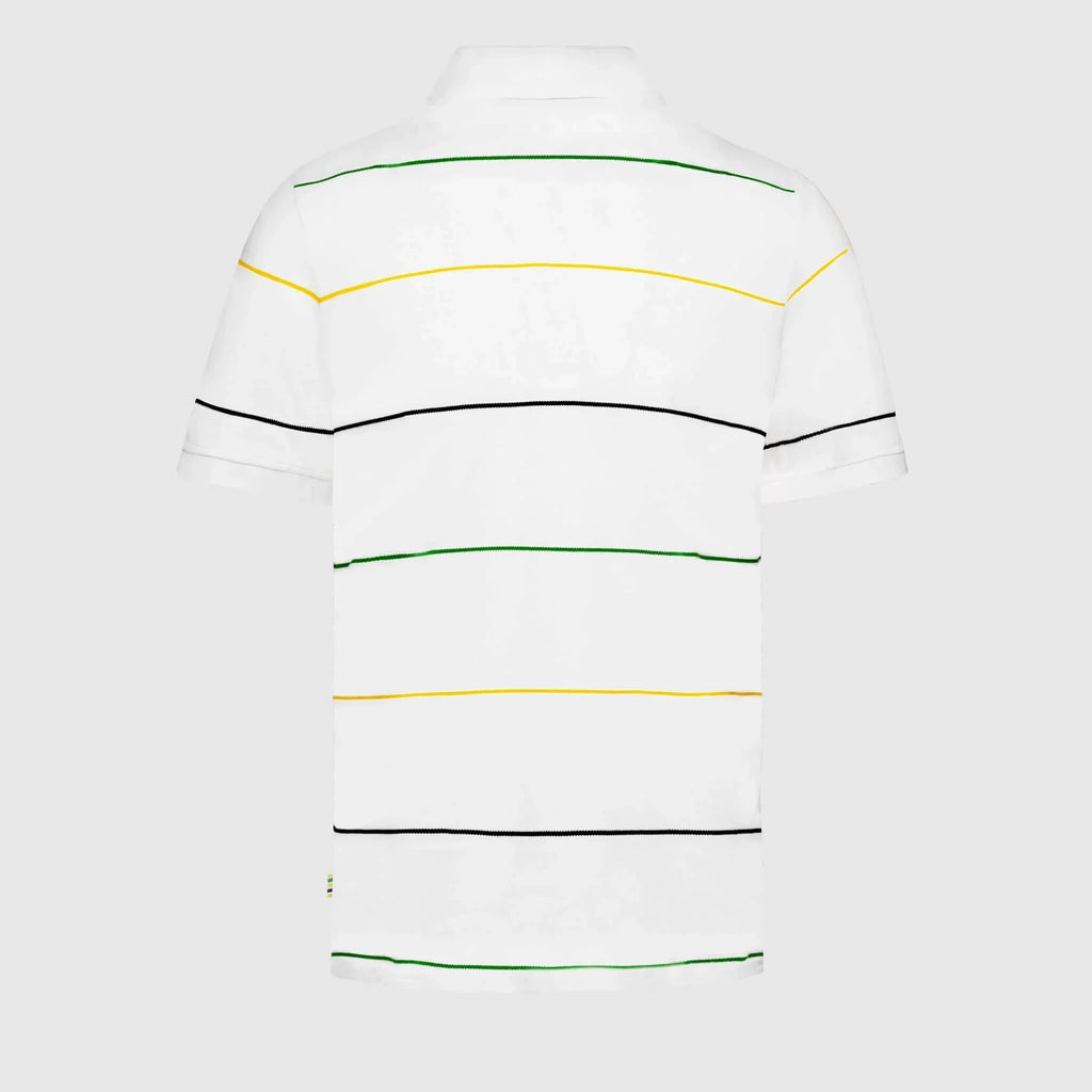 Ayrton Senna F1 Men's Stripe Polo Shirt - White/Navy Polos Ayrton Senna 
