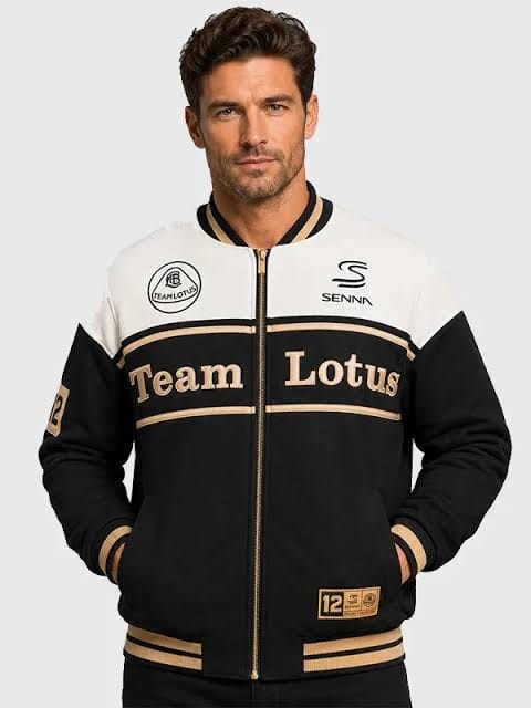 Ayrton Senna F1 x Team Lotus Oversized Varsity Jacket - Black Jackets Ayrton Senna 
