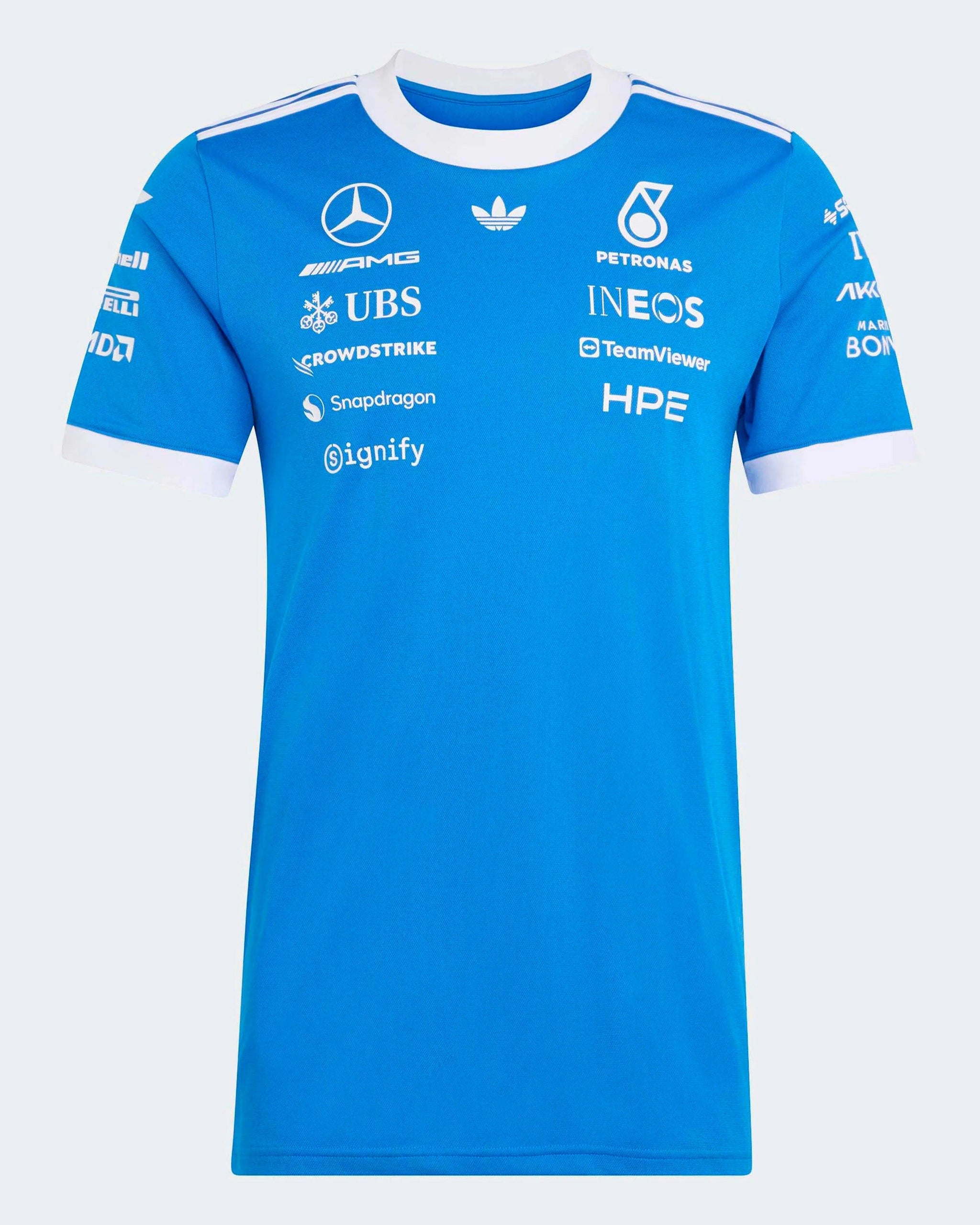 mercedes f1 dress shirt Men's White Mercedes-AMG Petronas F1 Team 2024 Team Replica Button-Down  Shirt