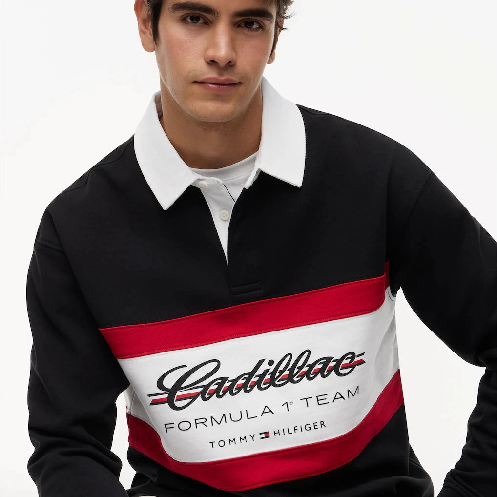 Cadillac F1 Racing Script Rugby Long Sleeve Polo Shirt