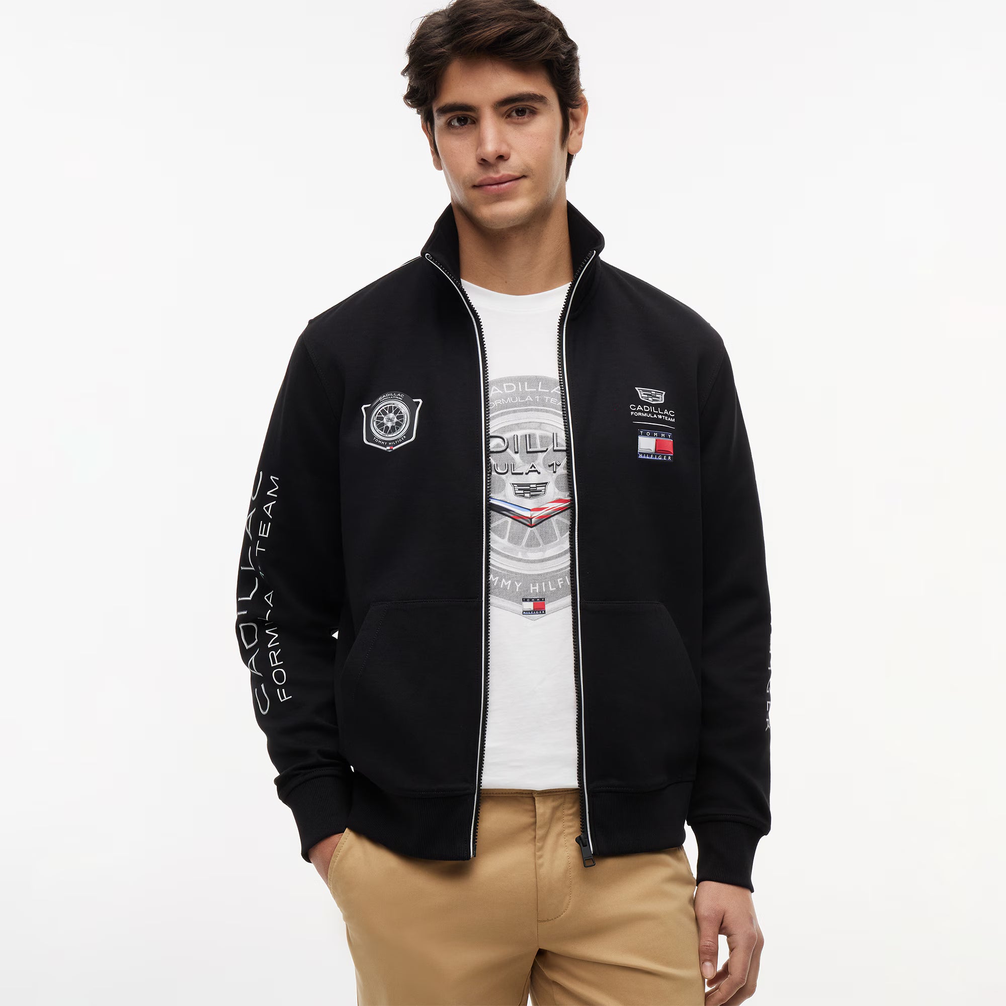 Cadillac F1 Racing Script Fill Zip Track Jacket - Black Jackets Cadillac F1 