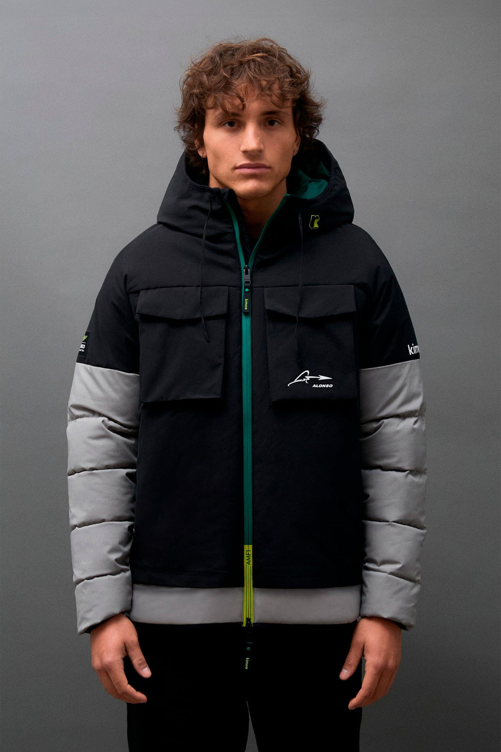 Aston Martin F1 Kimoa Fernando Alonso Puffy Patch Pockets Jacket - Bicolor Jackets Aston Martin F1 
