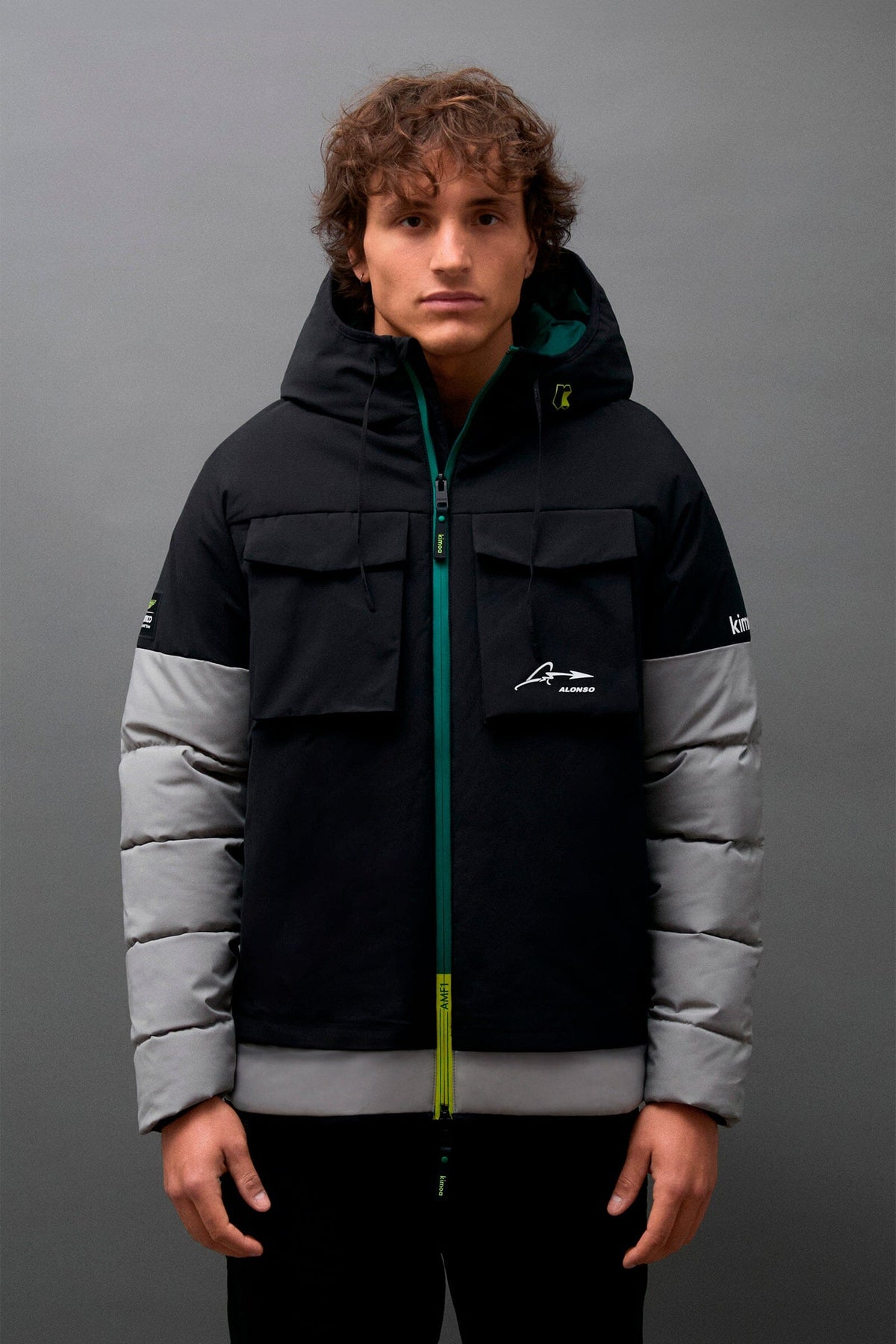 Aston Martin F1 Kimoa Fernando Alonso Puffy Patch Pockets Jacket - Bicolor Jackets Aston Martin F1 