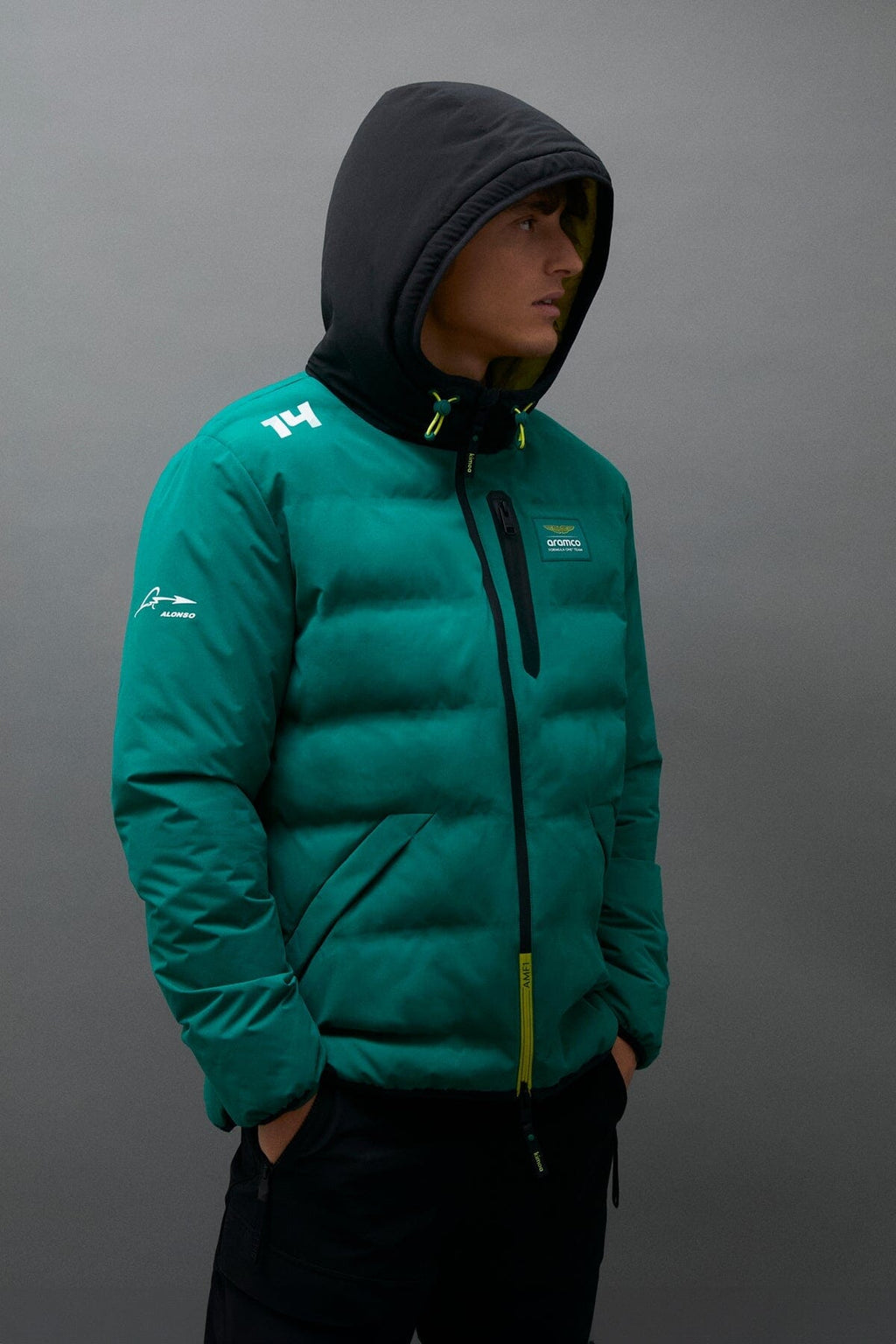 Aston Martin F1 Kimoa Fernando Alonso Padded Puffy Jacket - Green Jackets Aston Martin F1 
