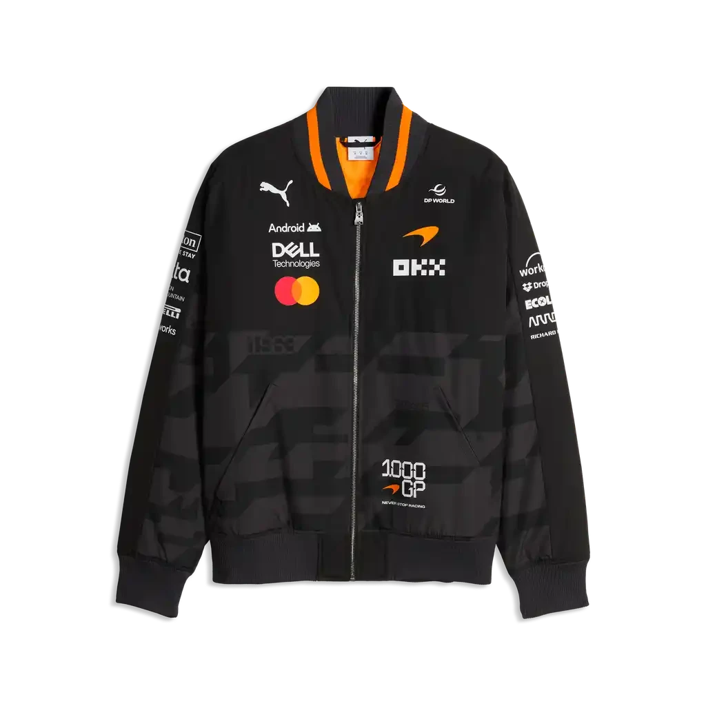 McLaren Racing F1 Special Edition Miami GP 1,000th Race Team Bomber Jacket - Puma Black Jackets McLaren-Castore 