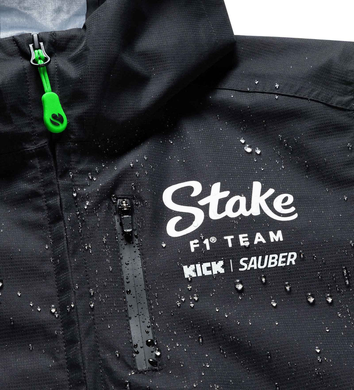 Stake F1 Kick Sauber 2024 Men's Team Rain Jacket - Black Jackets Stake F1 Kick Sauber 