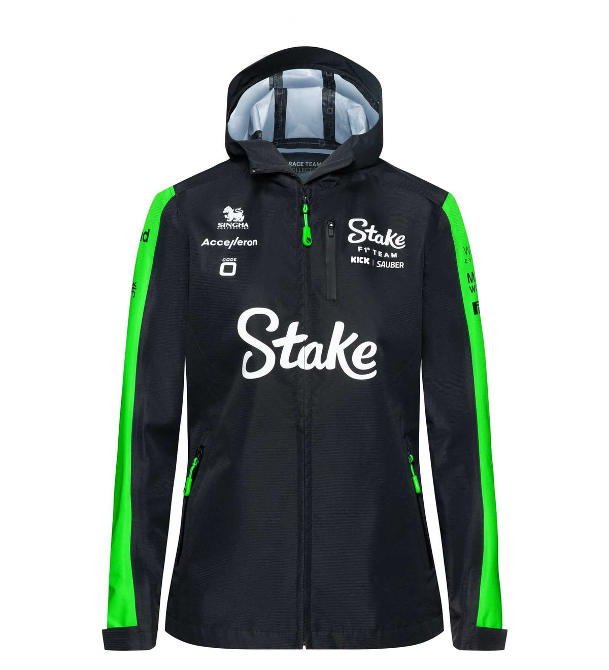 Stake F1 Kick Sauber 2024 Women's Team Rain Jacket - Black Jackets Stake F1 Kick Sauber 