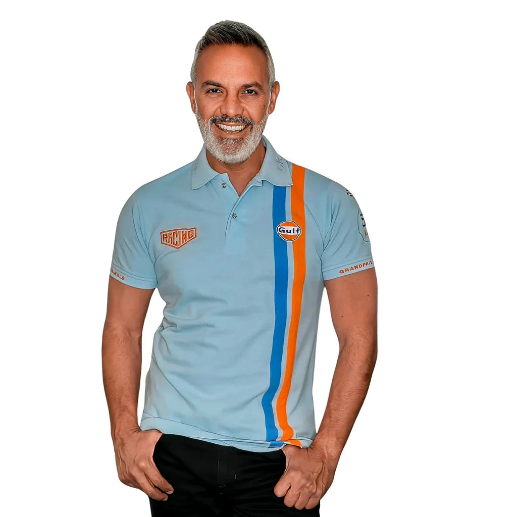 GrandPrix Originals Men's Gulf Roadmaster Polo - White/Gulf Blue/Navy Polos GrandPrix Originals USA S Blue 