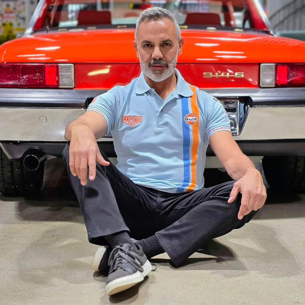 GrandPrix Originals Men's Gulf Roadmaster Polo - White/Gulf Blue/Navy Polos GrandPrix Originals USA 