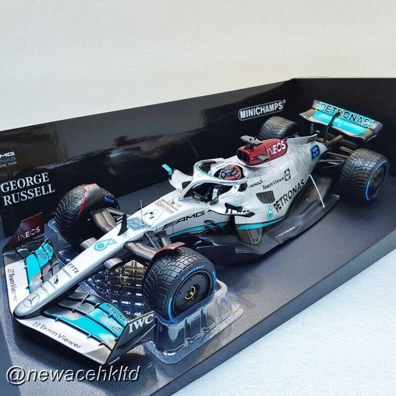 Mercedes AMG F1 W12 E Performance #63 Monaco GP George Russell Scale 1:18 with Rain Tires- Minichamps Model Cars Mercedes AMG Petronas 