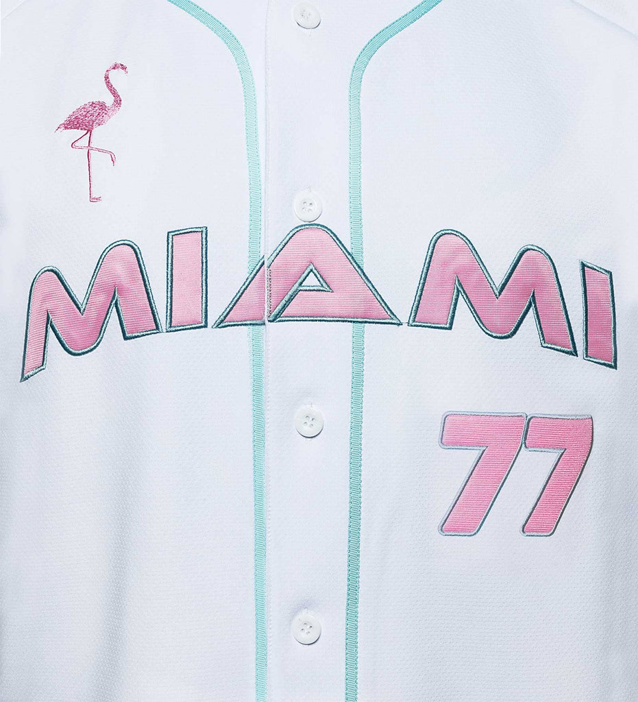 Stake F1 Kick Sauber Men's Special Edition Miami GP Flamingo White Baseball Jersey - Bottas/Zhou T-shirts Stake F1 Kick Sauber 