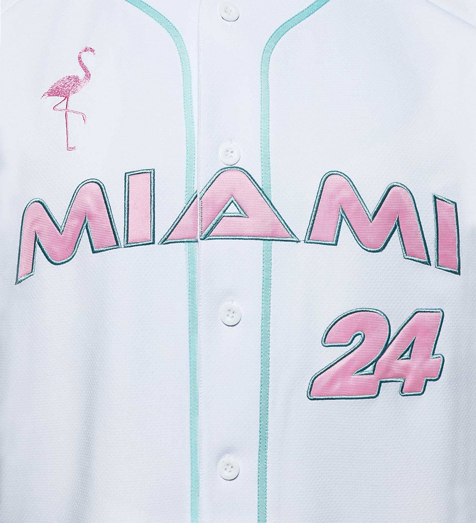 Stake F1 Kick Sauber Men's Special Edition Miami GP Flamingo White Baseball Jersey - Bottas/Zhou T-shirts Stake F1 Kick Sauber 