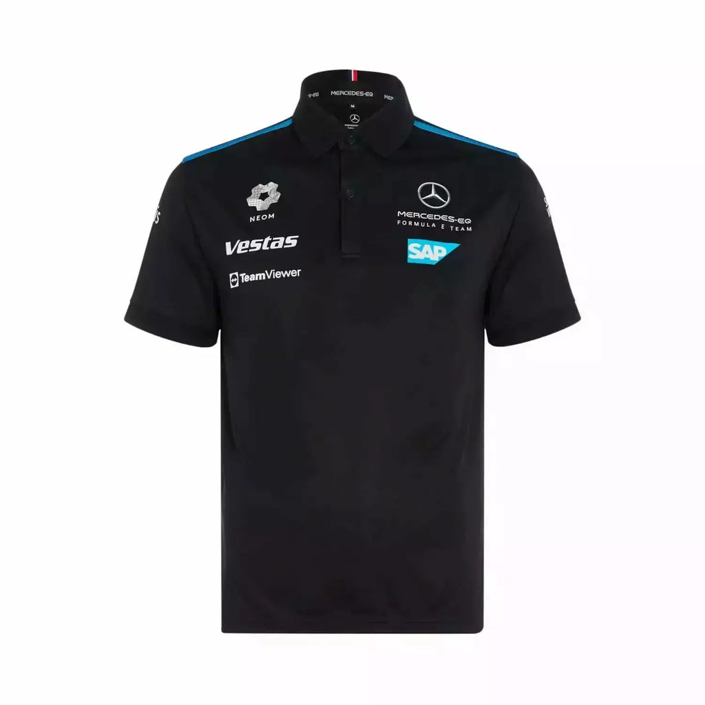 Mercedes Benz EQ Formula E S8 Men's Team Polo Shirt - Black-White Polos Black