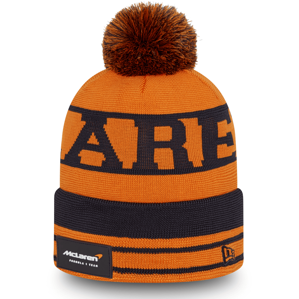 McLaren F1 New Era Team Bobble Cuff Beanie- Papaya Hats Chocolate