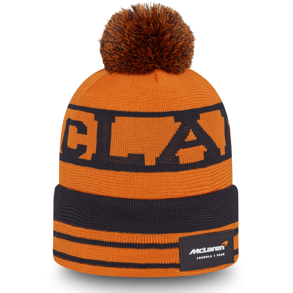 McLaren F1 New Era Team Bobble Cuff Beanie- Papaya Hats Chocolate