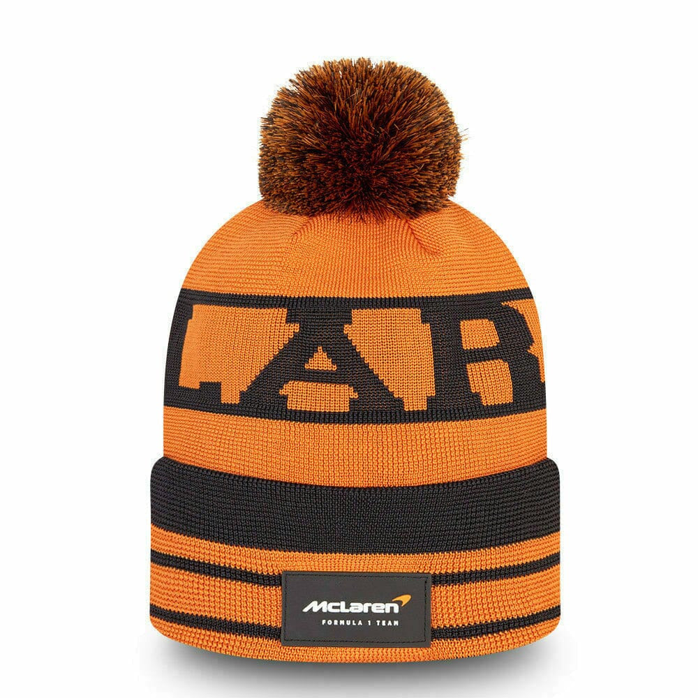McLaren F1 New Era Team Daniel Ricciardo Bobble Cuff Beanie- Papaya Hats Chocolate