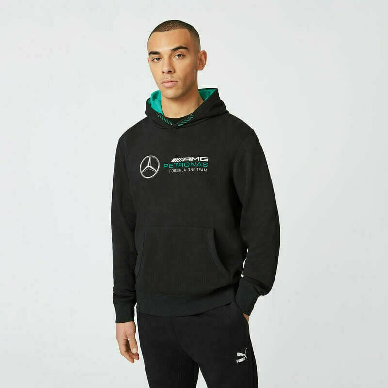 Mercedes Benz AMG Petronas F1 Unisex Logo Hooded Sweatshirt -Black/Gray Hoodies Black