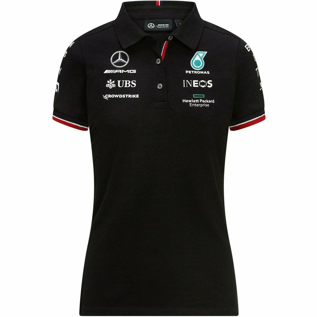 Mercedes Benz AMG Petronas F1 Women's 2021 Team Polo Shirt-Black/White Polos Black